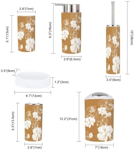 Japanese Flower Graphic Bathroom Accessories Set 6 Pcs
