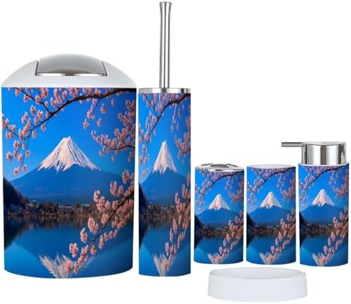 TRANQDEHOM Bathroom Accessory Set 6 Piece Boho Cherry Blossoms