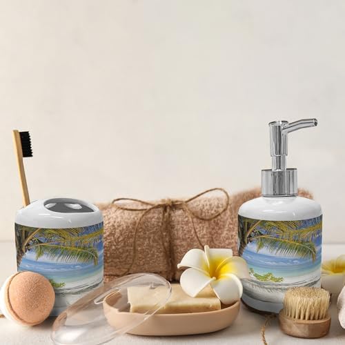 Ambesonne Ceramic Soap Toothbrush Holder Set