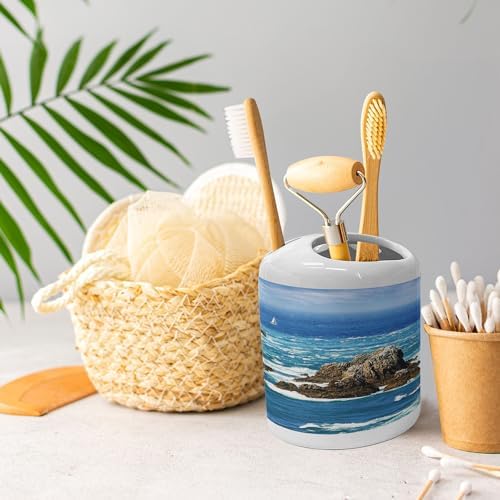 Ambesonne Lighthouse Soap Toothbrush Holder Set Ceramic 2 Pcs Blue Grey White