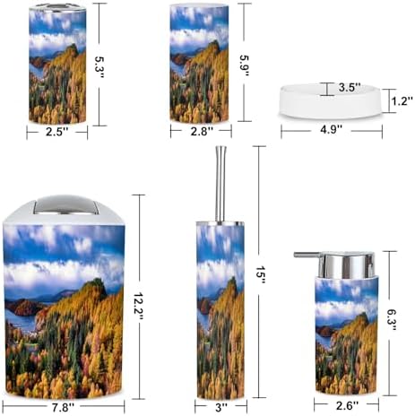 6 Piece Boho Bathroom Accessories Set with Scottish Highlands Design