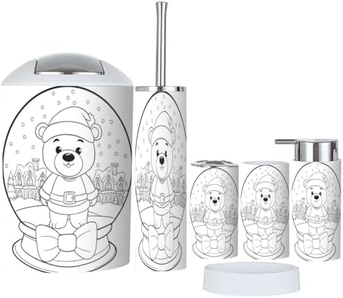 Cute Bear Cartoon Christmas Glass Sphere Bathroom Accessories Set 6 Pcs