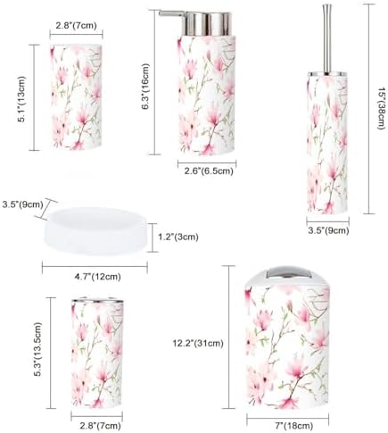 Bathroom Accessories Set 6 Pcs Spring Magnolia Flowers