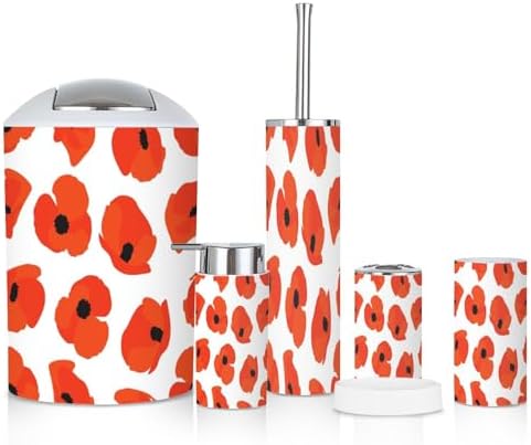 6 Piece Boho Bathroom Accessories Set with Flower Print