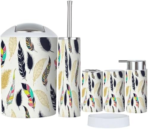 Bathroom Accessories Set 6 Pcs Feather Tribal Design