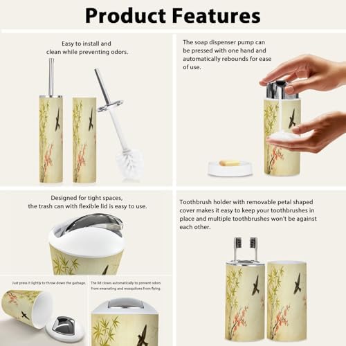 Boho Bathroom Accessory Set 6 Piece Bamboo Style