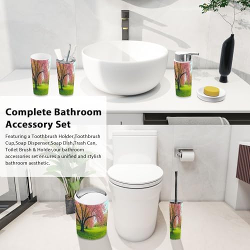 Boho Pink Cherry Blossom Bathroom Accessory Set 6 Piece 1