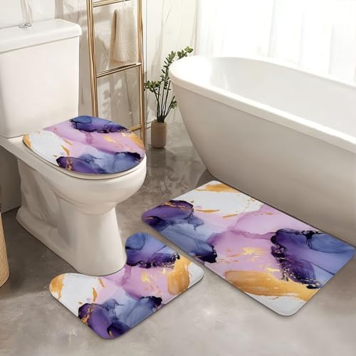 4 Piece Shower Curtain Set with Rugs and Toilet Lid Cover Mat
