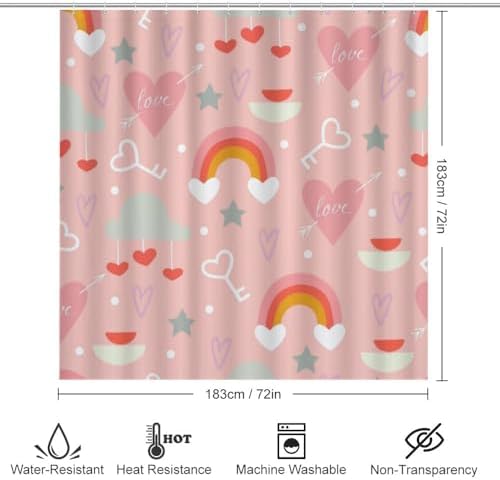Kuizee 4-Piece Shower Curtain Set with Rugs - Happy Valentine Pink