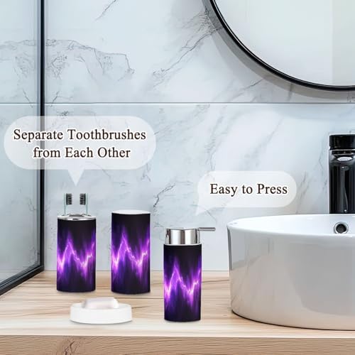 6 Piece Bathroom Accessories Set with Neon Purple Design