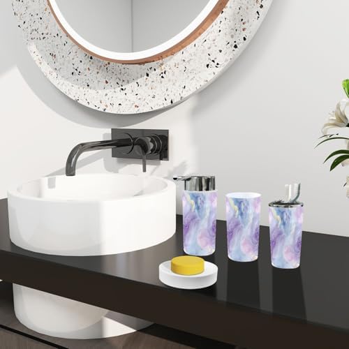 Boho Blue Glitter Bathroom Accessory Set 6 Piece 1