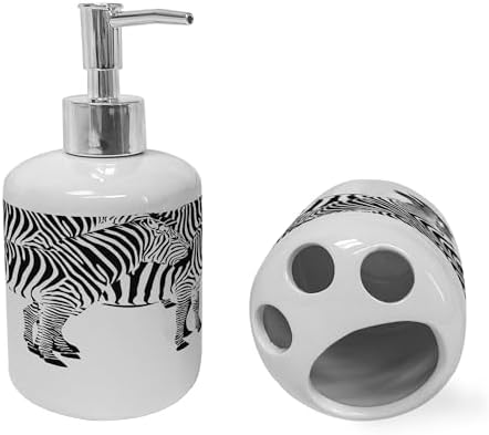 Ambesonne Savannah Soap Toothbrush Holder Set Zebra Print 2 Pcs Ceramic