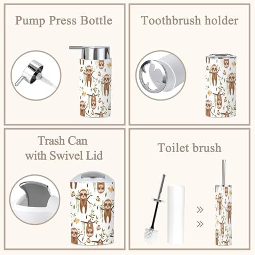 6 Piece Bathroom Accessories Set Sloth Design