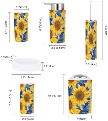 Bathroom Accessories Set 6 Pcs with Sunflowers Pattern
