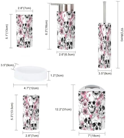 6 Pcs Bathroom Accessories Set Skull Flowers Toothbrush Holder Soap Dispenser