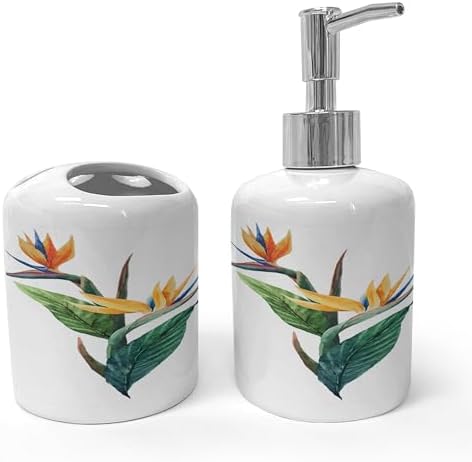 Ambesonne Tropical Soap Toothbrush Holder Set Ceramic
