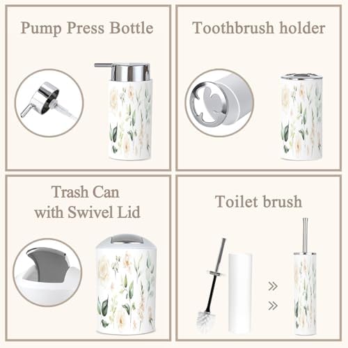 6 Piece Watercolour Floral Bathroom Accessories Set 1