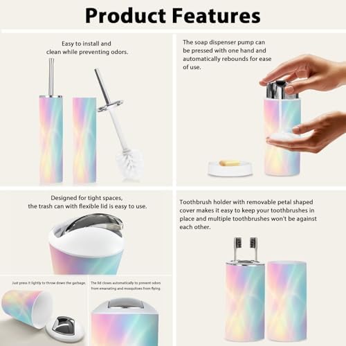 TRANQDEHOM 6-Piece Rainbow Holographic Bathroom Accessory Set