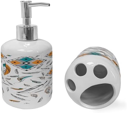 Ambesonne Boho Soap Dispenser Toothbrush Holder Set