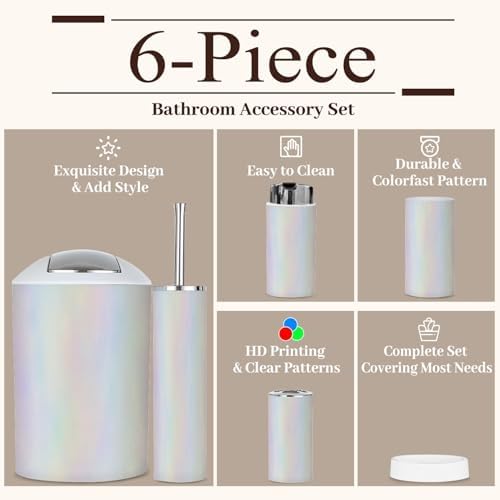 6-Piece Iridescent Rainbow Bathroom Accessories Set