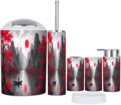 Boho Japanese Style 6-Piece Bathroom Accessory Set