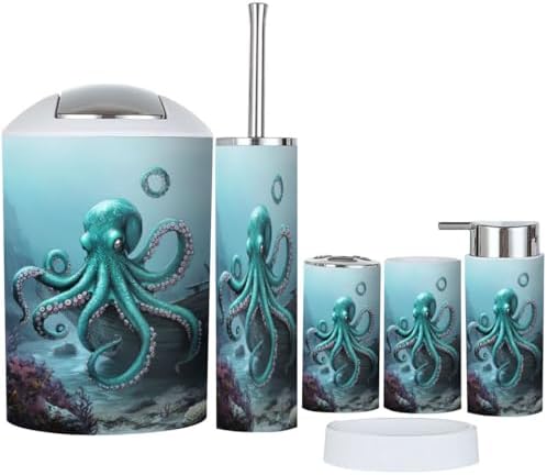6 Piece Boho Ocean Scene Bathroom Accessory Set