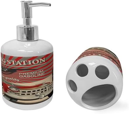 Ambesonne 2Pcs Ceramic Soap Toothbrush Holder Set