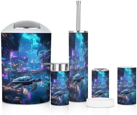 6-Piece Bathroom Accessories Set with Robotic Sea Turtle and Bioluminescent Plants