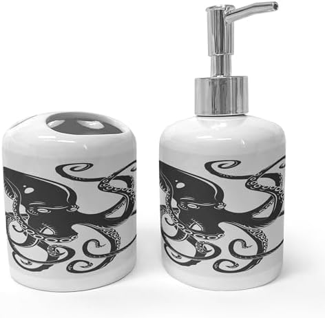 Ambesonne Octopus Soap Dispenser Toothbrush Holder Set 1