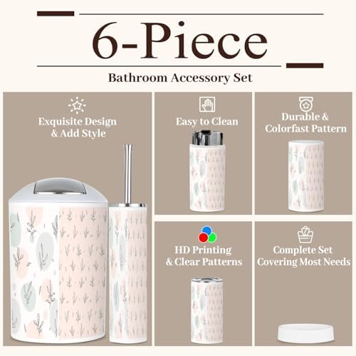 6 Piece Boho Bathroom Accessories Set with Hand Drawn Floral Design