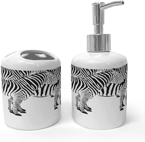 Ambesonne Savannah Soap Toothbrush Holder Set Zebra Print 2 Pcs Ceramic