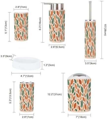 Boho Abstract Leaves Bathroom Accessory Set 6 Piece