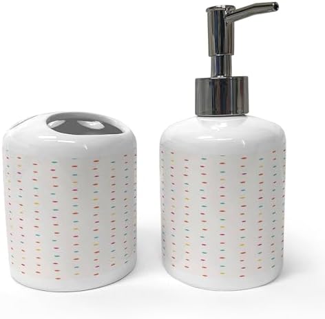 Ambesonne Polka Dot Soap Dispenser Toothbrush Holder Set 2 Pcs