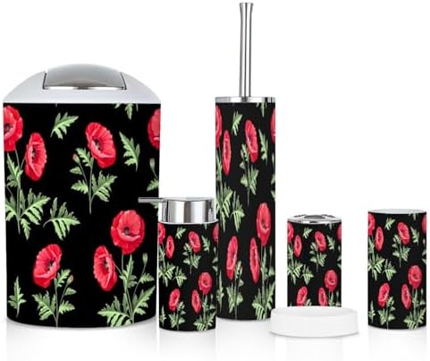 6 Piece Boho Bathroom Accessories Set with Flowers 1