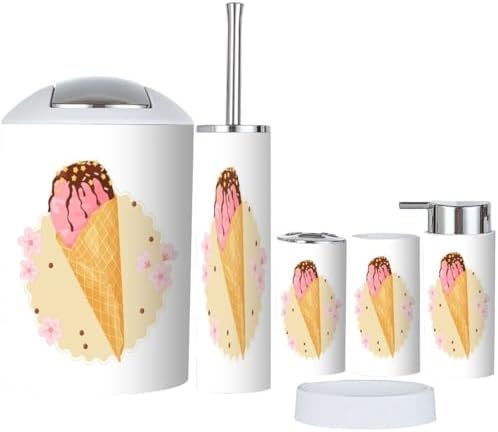 Modern 6-Piece Bathroom Accessories Set with Ice Cream Cone Design
