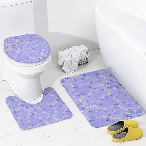 Kuizee 4-Piece Shower Curtain Set with Rugs Light Purple Dandelions 1