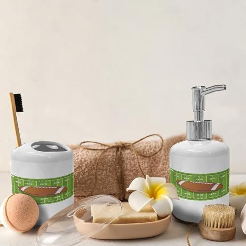 Ambesonne Football Soap Toothbrush Holder Set