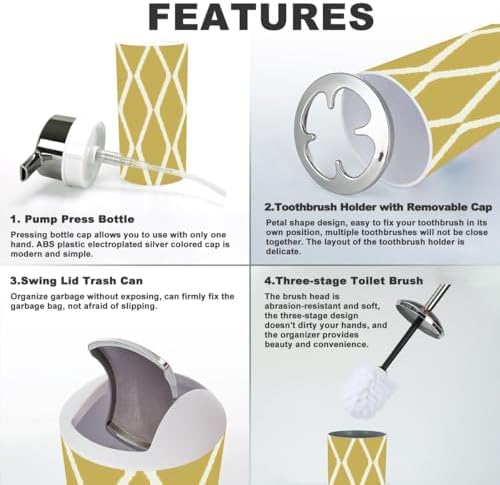 Modern 6 Pcs Bathroom Accessories Set with Ikat Design