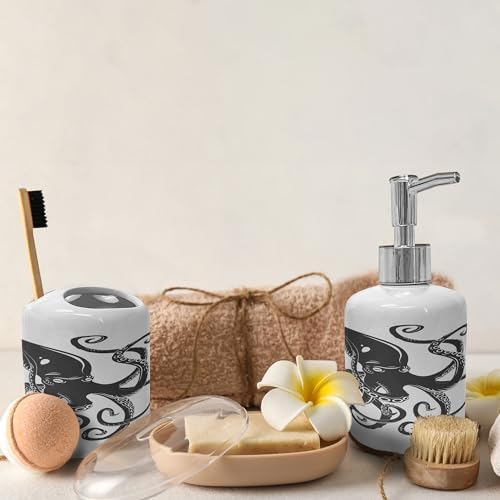 Ambesonne Octopus Soap Dispenser Toothbrush Holder Set 1