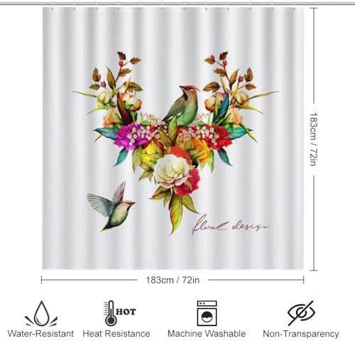Kuizee 4-Piece Floral Shower Set with Rugs 72x72 Inch