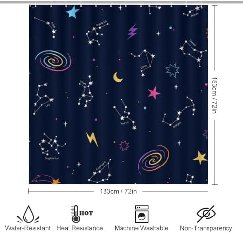 Kuizee 4-Piece Shower Curtain Set with Rugs - Zodiac Constellation Design
