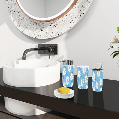 Boho Blue Daisy Bathroom Accessory Set 6 Piece