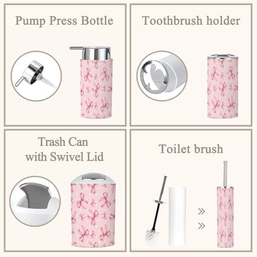6 Piece Bathroom Accessories Set with Bows Dots