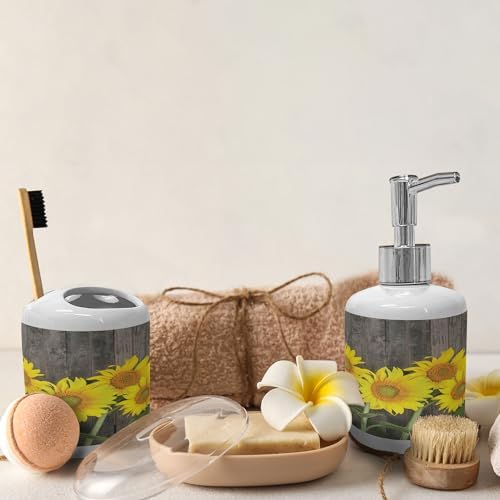 Ambesonne Ceramic Soap Dispenser Toothbrush Holder Set