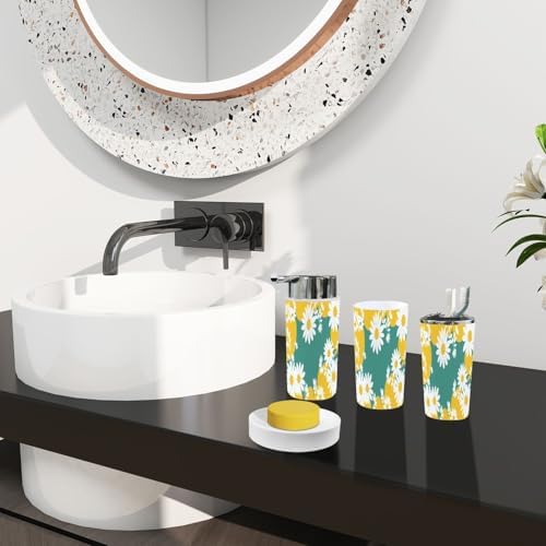 TRANQDEHOM 6 Piece Boho Daisy Flower Bathroom Accessory Set