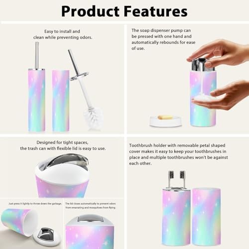 Boho Magic Rainbow Bathroom Accessory Set 6 Piece