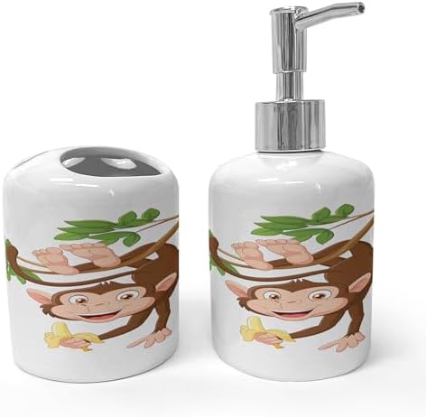 Ambesonne Cartoon Soap Dispenser and Toothbrush Holder Set 1