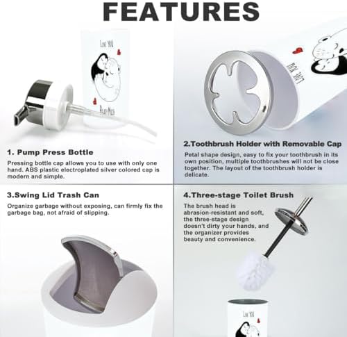 Bathroom Accessories Set 6 Pcs with Penguin and Bear Design