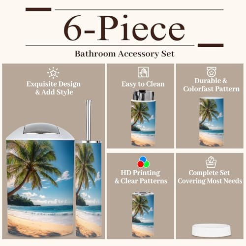 6 Piece Bathroom Accessories Set with Palm Trees Design 1