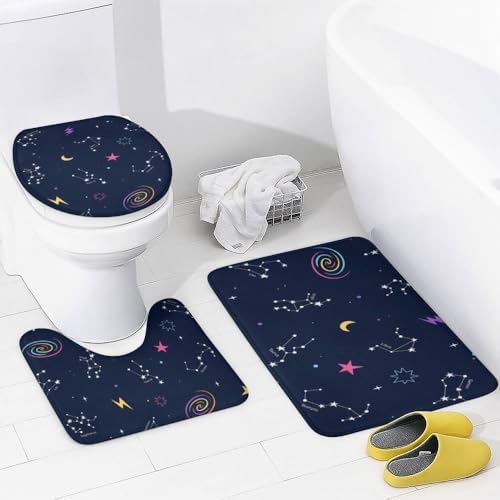 Kuizee 4-Piece Shower Curtain Set with Rugs - Zodiac Constellation Design